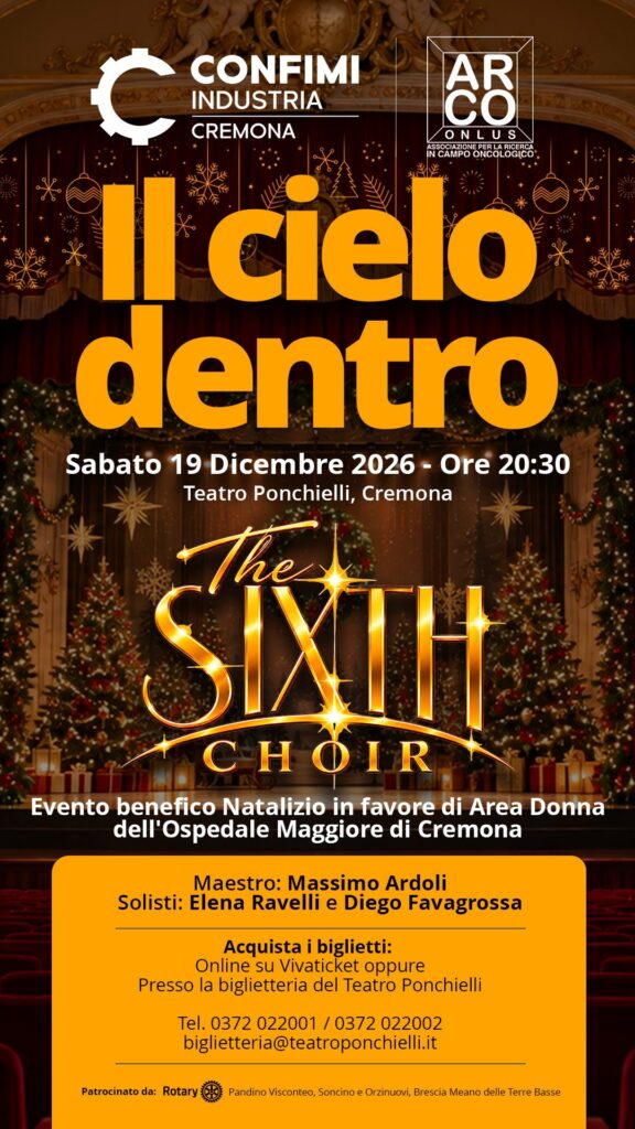 Locandina Il cielo dentro – concerto di Natale benefico con The Sixth Choir, 19 dicembre 2026, Teatro Ponchielli Cremona